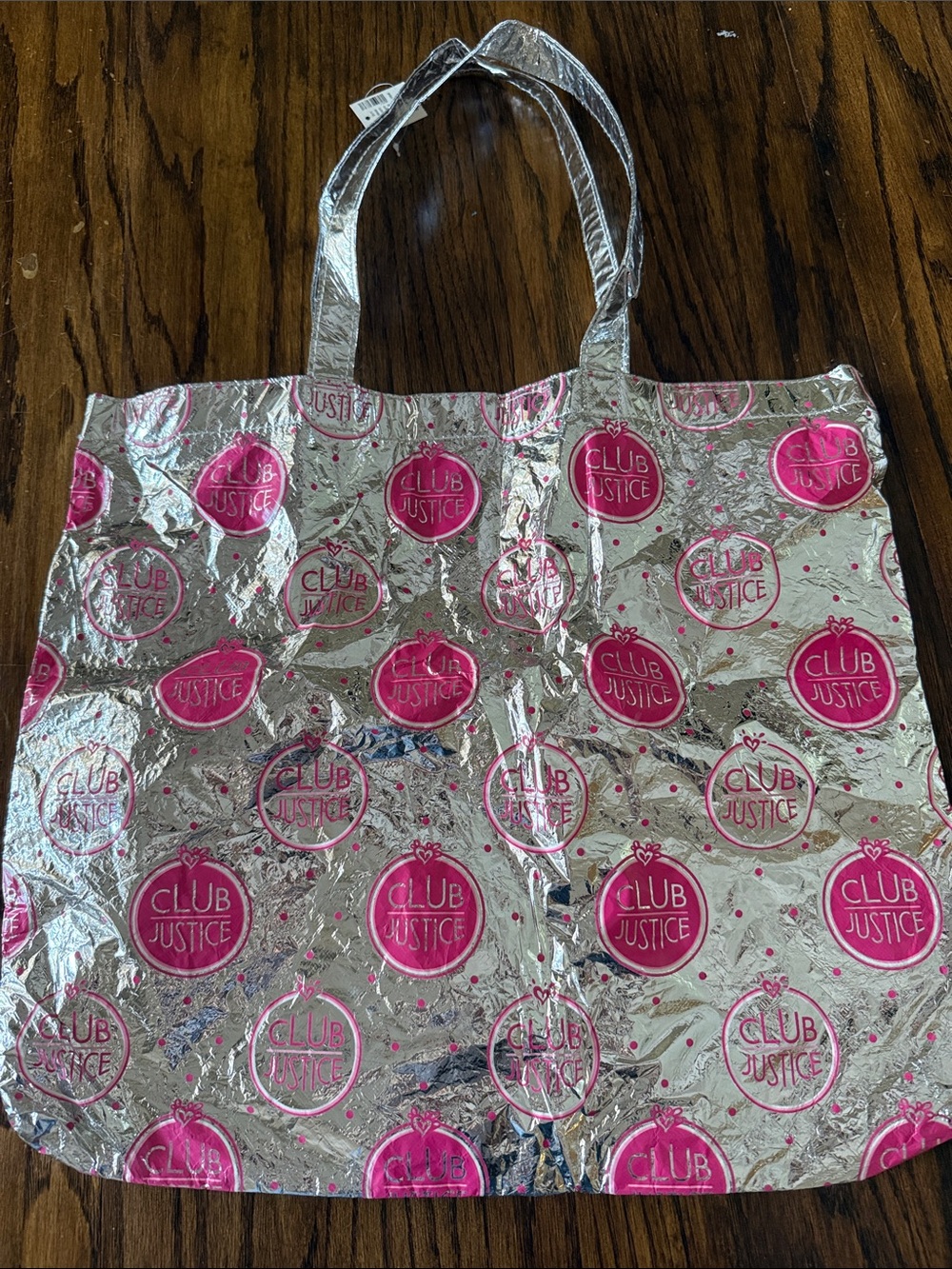 Club Justice foil Tote with Pink Club Justice Logo NWT vintage D/C